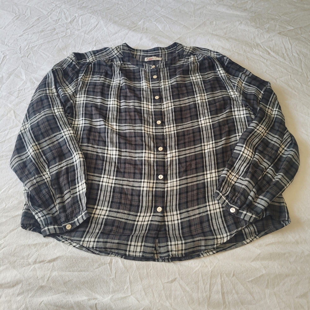 Faherty Eveleigh Tunic Blouse Large Plaid Long Sleeve Button Up Lagenlook Flowy